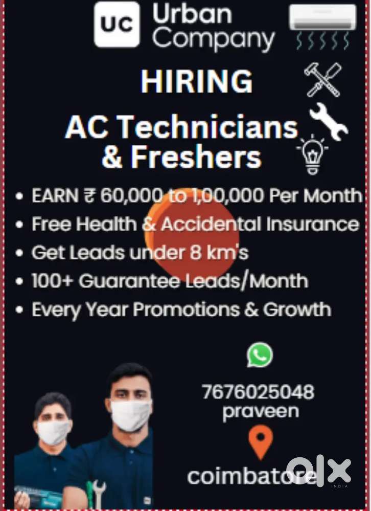 Urban company hiring for AC Technician freshers and experience