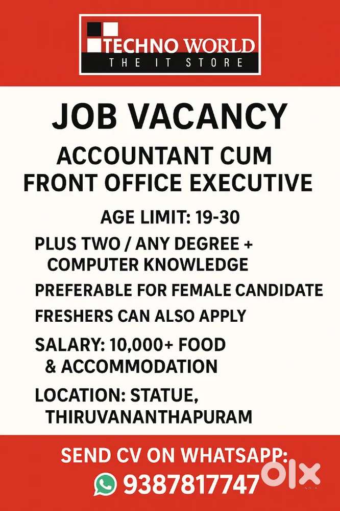 JOB VACANCY FOR ACCOUNTANT CUM FRONT OFFICE EXECUTIVE
