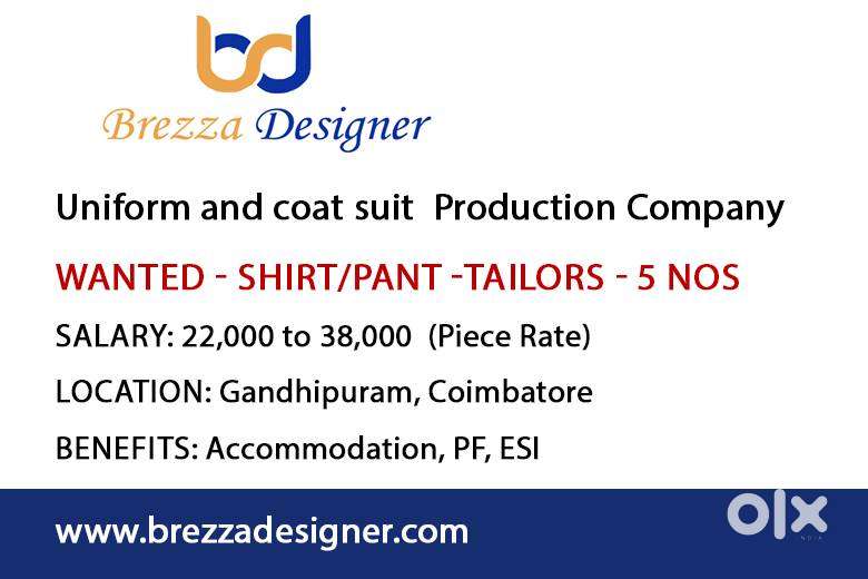 Wanted - TAILORS (Shirt/Pant)- 5 nos