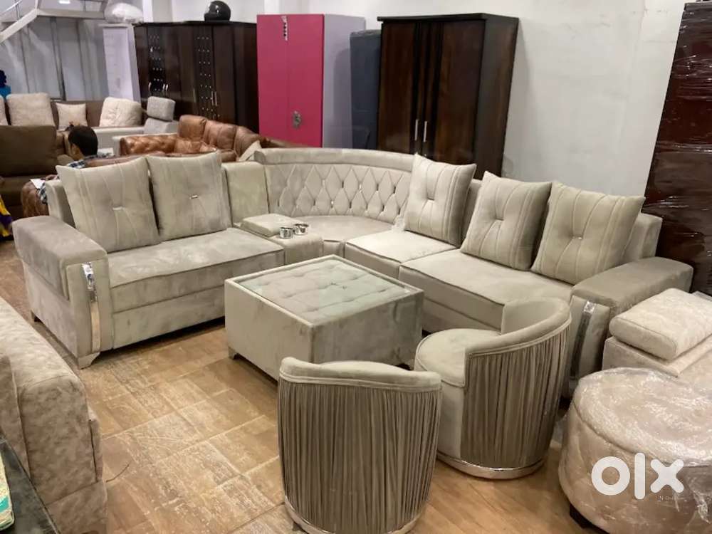 NEW BEAUTIFUL L TYPE STRIPS MODEL SOFA SET EMI AVAILABLE ALIYAR ARHAM