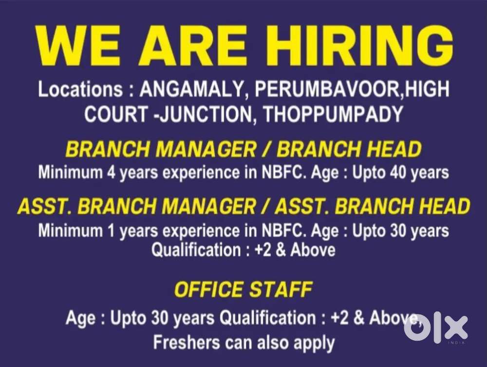 We are hiring -Ernakulam District Branches