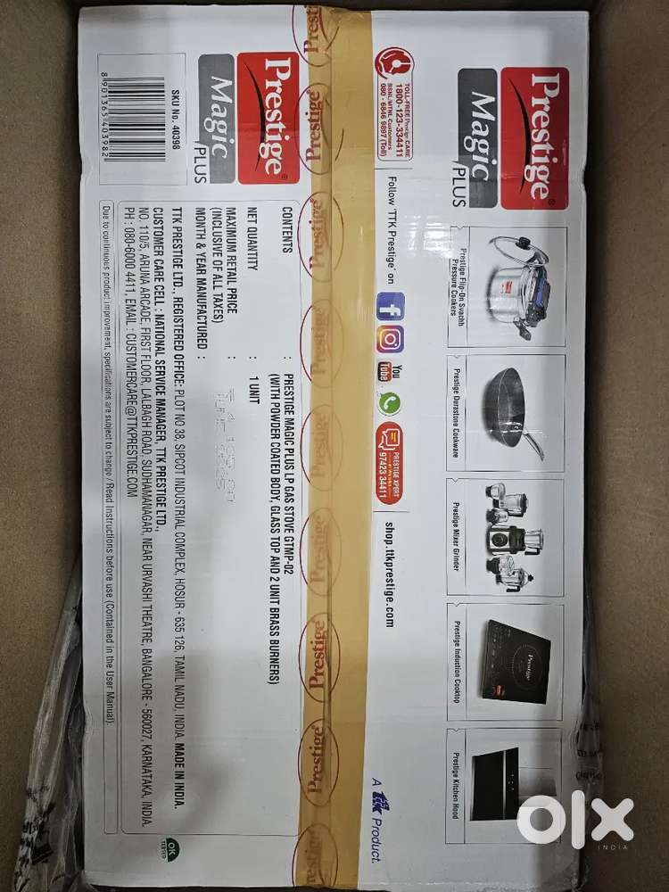 Brand new prestige 2 burner glass top magic plus gas stove