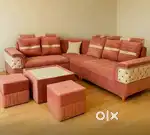 New best quality L shape sofa set with centre table and 2 puffys