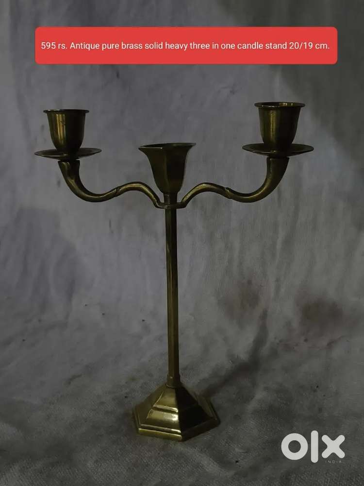 Antique pure brass solid heavy three inone candle stand