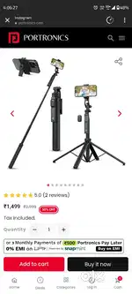 Portronics tripod selfie stick with remote