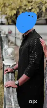 Manyavar Midnight Black Chikankari Kurta with Sequin for men