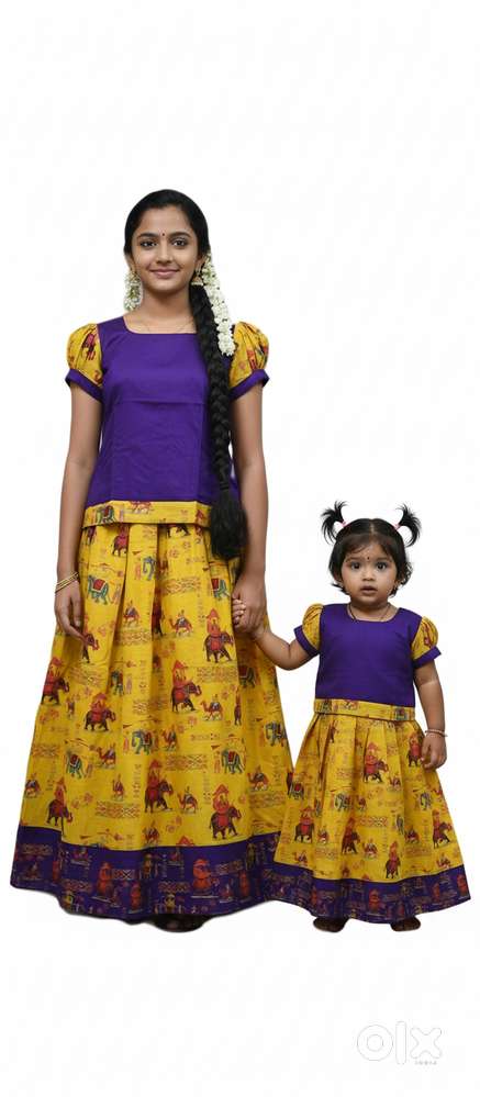 KALAMKARIPRINTED LANGA BLOUSE /PAVADA CHATTAI FOR KIDS & TEEN GIRLS
