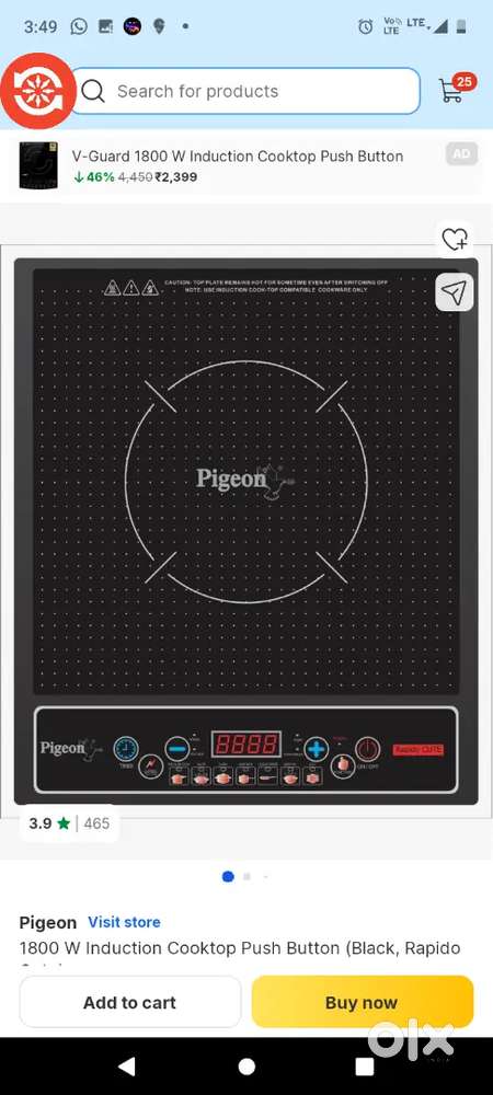 Pegion induction cooker 2000 watt
