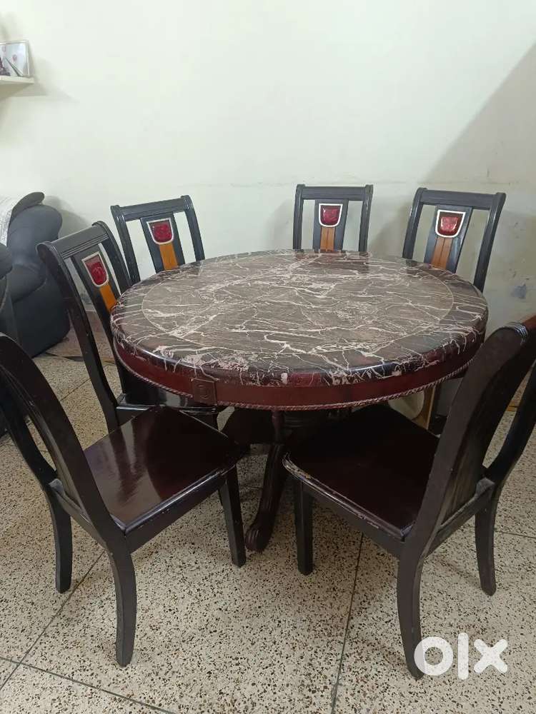 . 6-Seater Marble Top Dining Table Set for Sale Wooden Chairs Included