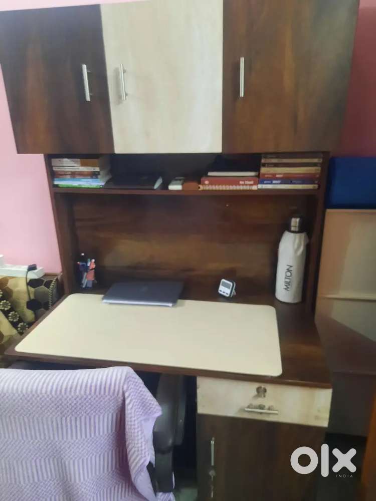 Wooden table  with upper shellf. And lower shelf