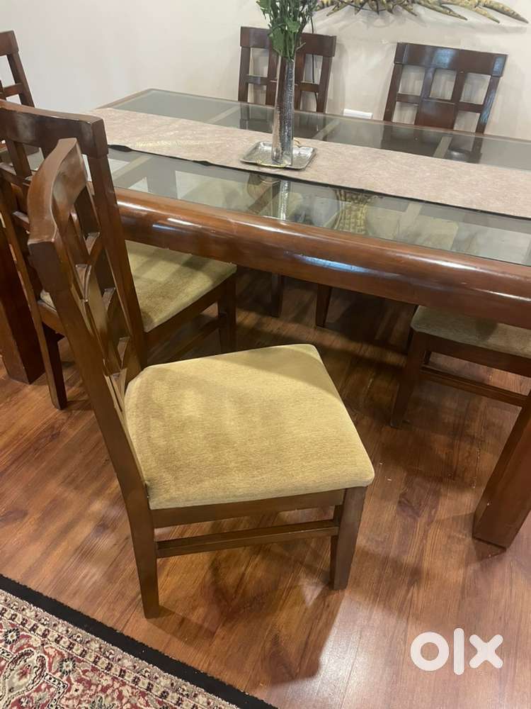 6 seater teak and glass dining table
