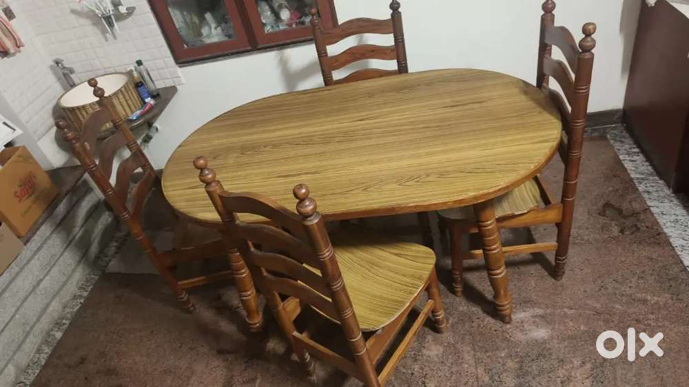 Original teak wood dining table & 4 chairs... and teak wood double cot