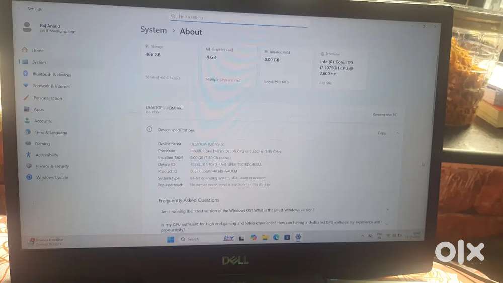 Dell G3(Gaming) i7 10th gen (8gb/512) laptop