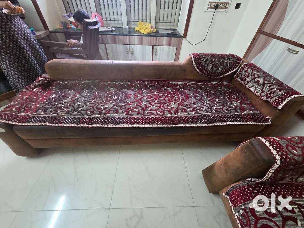 Premium leather Modern Sofa Set with Glass top wooden coffee Table