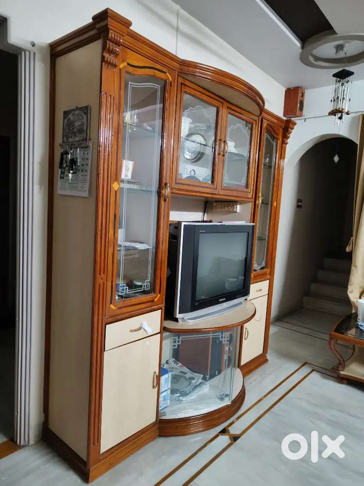 ANTIQUE HANDMADE TEAK SHEESHAM DISPLAY CABINET GLASS SHOWCASE.