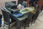 Wooden Dining Table with 6 Seater Glass Marble Top