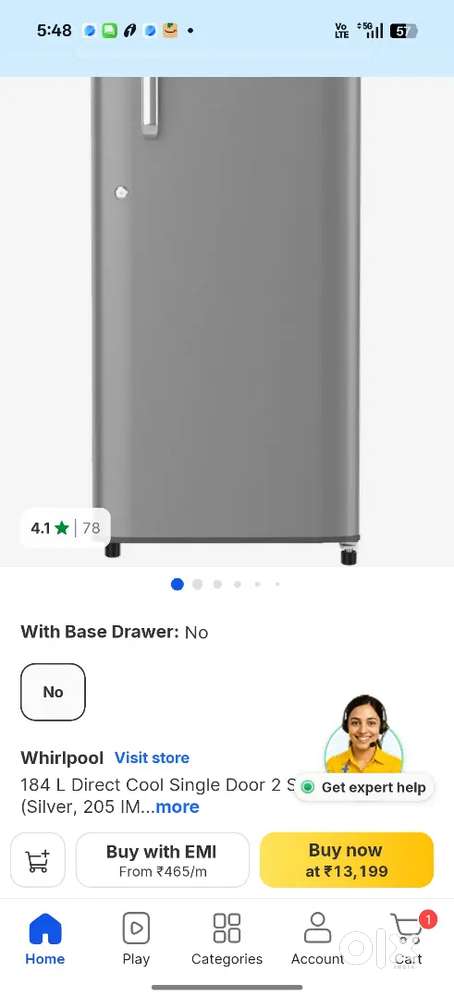 Whirlpool refrigerator 184 liter