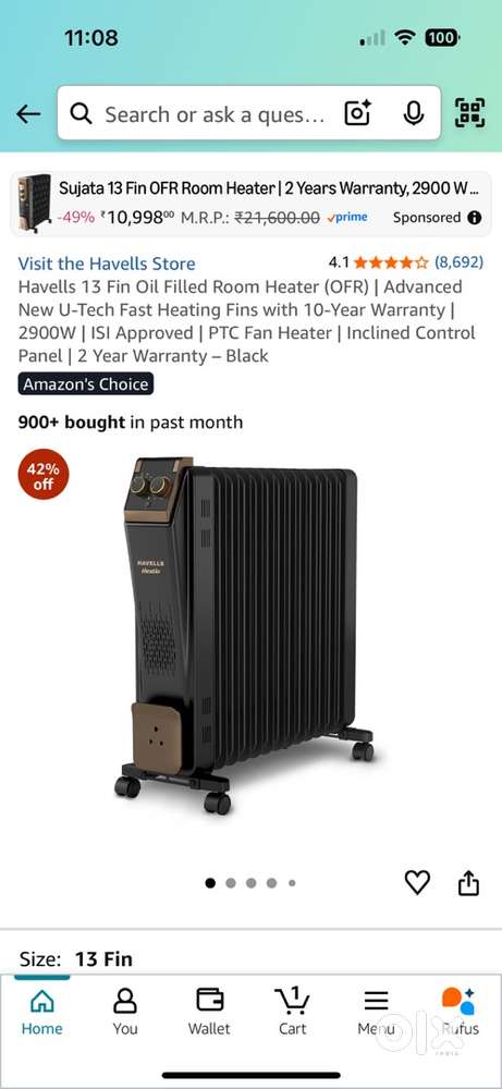 Havells 13 Fin Oil Filled Room Heater (OFR)