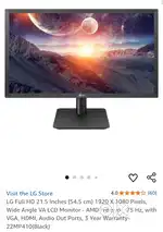 LG Full HD 21.5 Inches (54.5 cm) 1920 X 1080 Pixels, 22MP410(Black)