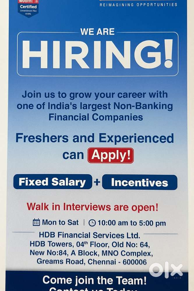 WE ARE HIRING HDB SALE OFFICER