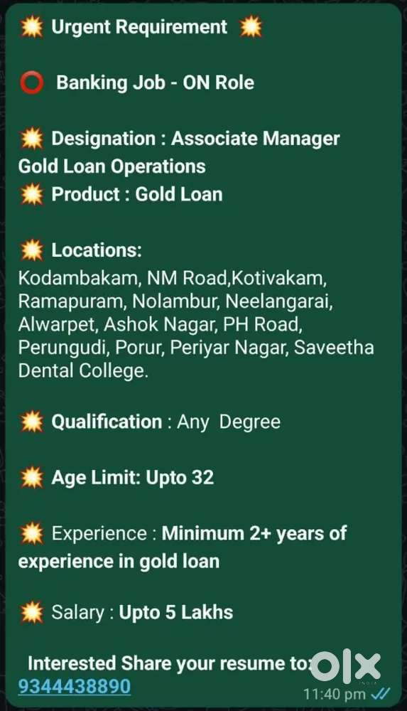Associate Manager Gold Loan Operations