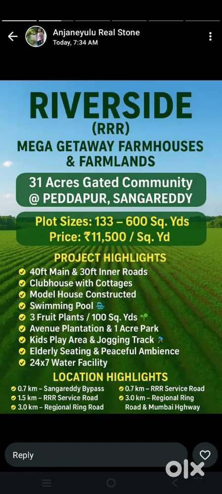 Open plots at Sangareddy, Peddapur. 3km away from upcoming RRR