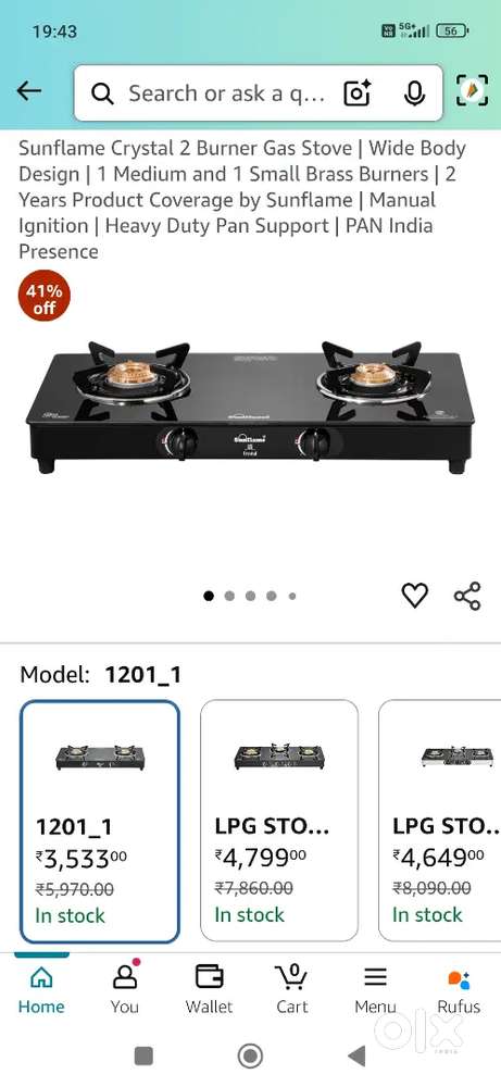 Sunflame 2 burner gas stove