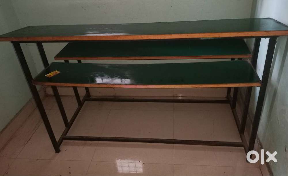 Wooden & Metal Study Bench with Green Laminate. Ideal for Study/Office