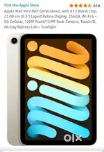Apple (ipad mini ) 256 GB (6 th generation)