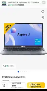 New acer laptop acer aspire 3 i3 12 gen