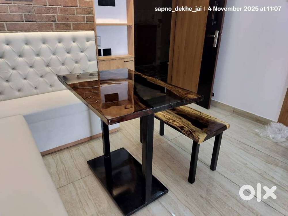 Brand New resturant bistro style Epoxy New Dining Table with Log bench