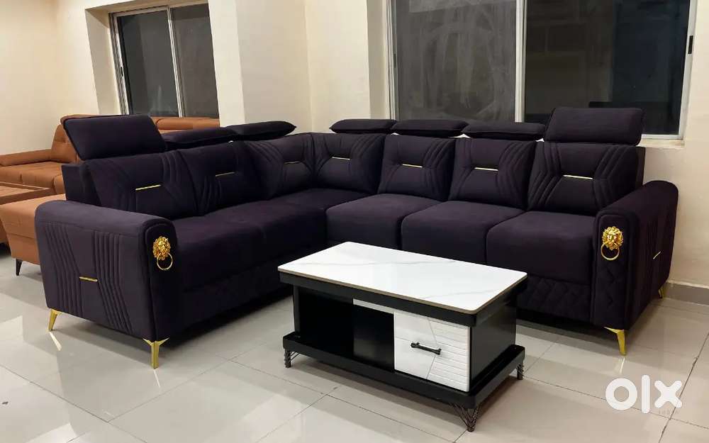 L shape sofa set with attached pillows with comfortable headrest