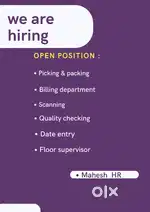 IMMEDIATELY JOINING FOR FRESHERS