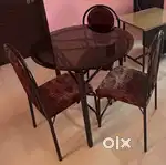 Glass top Dining table with 3 chairs set for sale