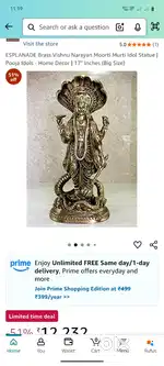 Brass Vishnu Narayan murti 17 inch
