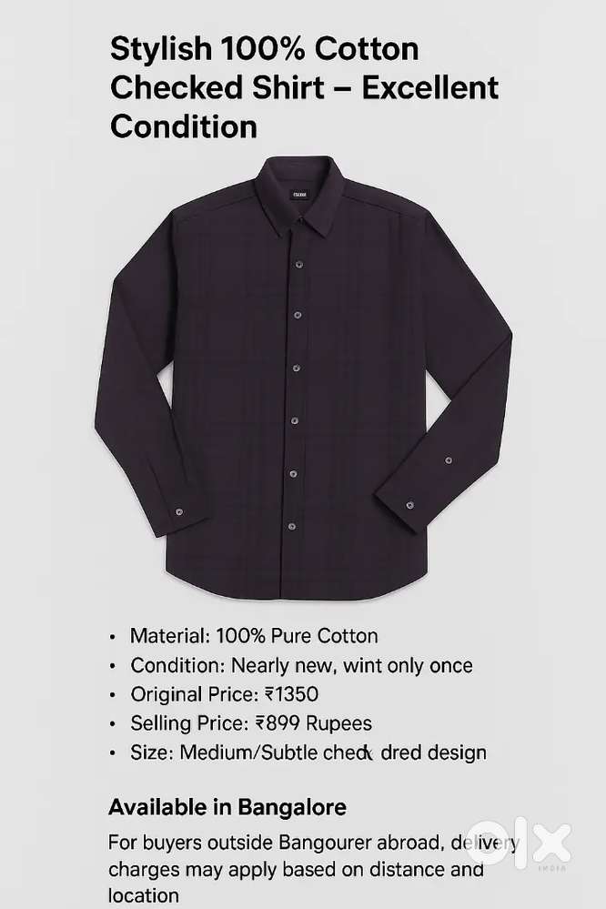 Stylish 100% Cotton Checked Shirt – Excellent Condition