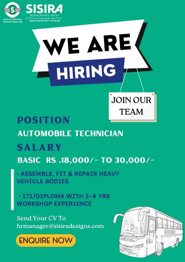Hiring Automobile Technician - Bus Body Building