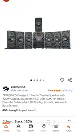 ZEBRONICS Omega 7.1 Home Theatre Speaker with 120W Output, Bluetooth