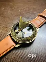 Antique brass sundail compass writch watch with leather strip