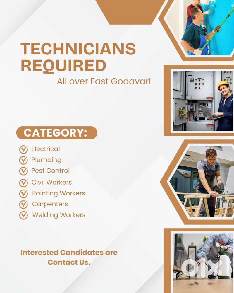 Electrical,Plumbing,Pest Control,Painting,Welding Technicians Required