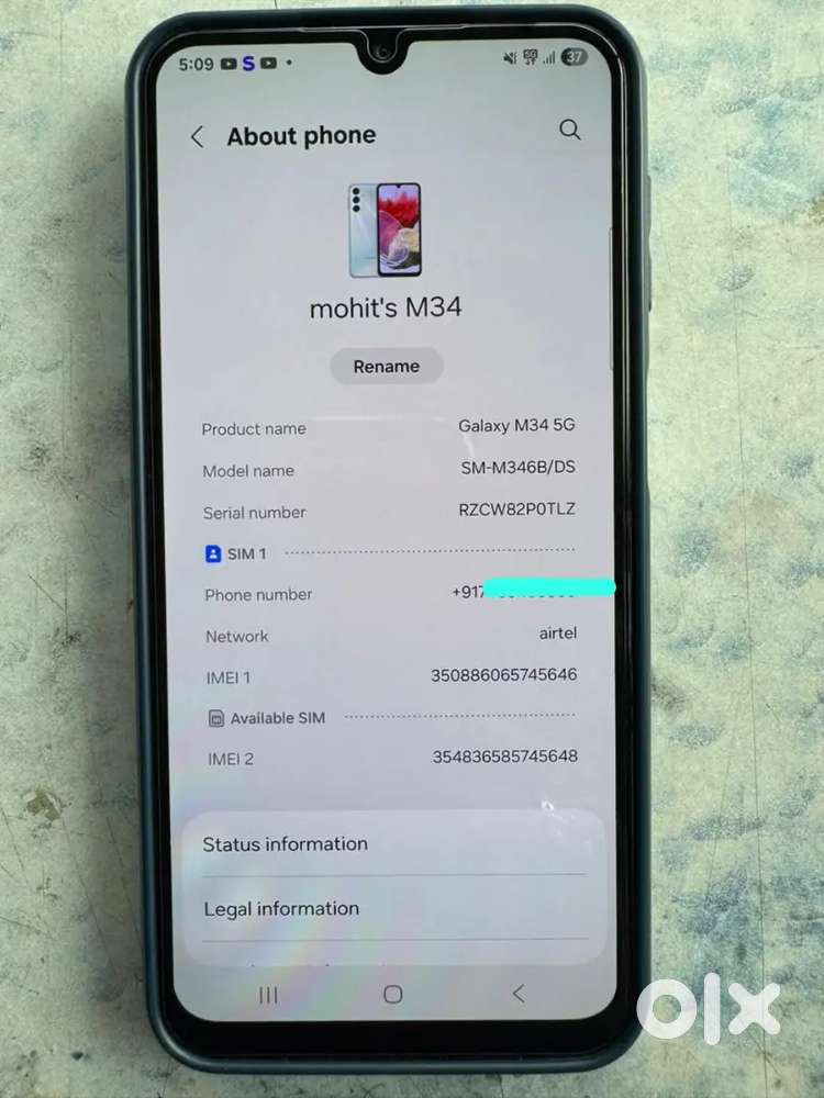 Samsung M34 5g 8/128,1sal purana phone with original box or Data cable