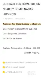 Home tution upto class 6th