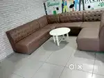Spacious L-shaped brown leatherette sofa set