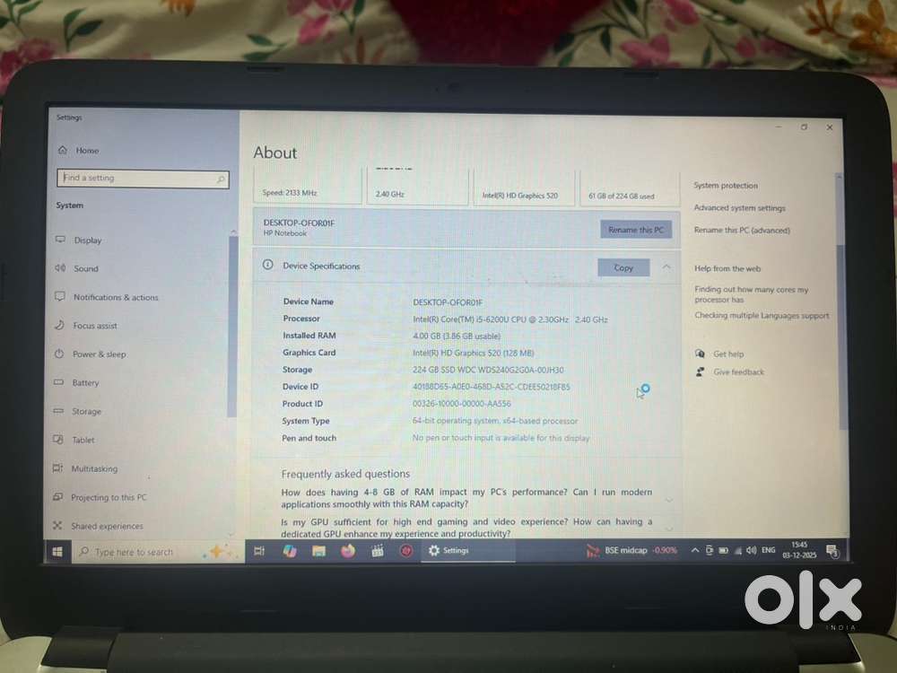 Hp Laptop i5 6th gen