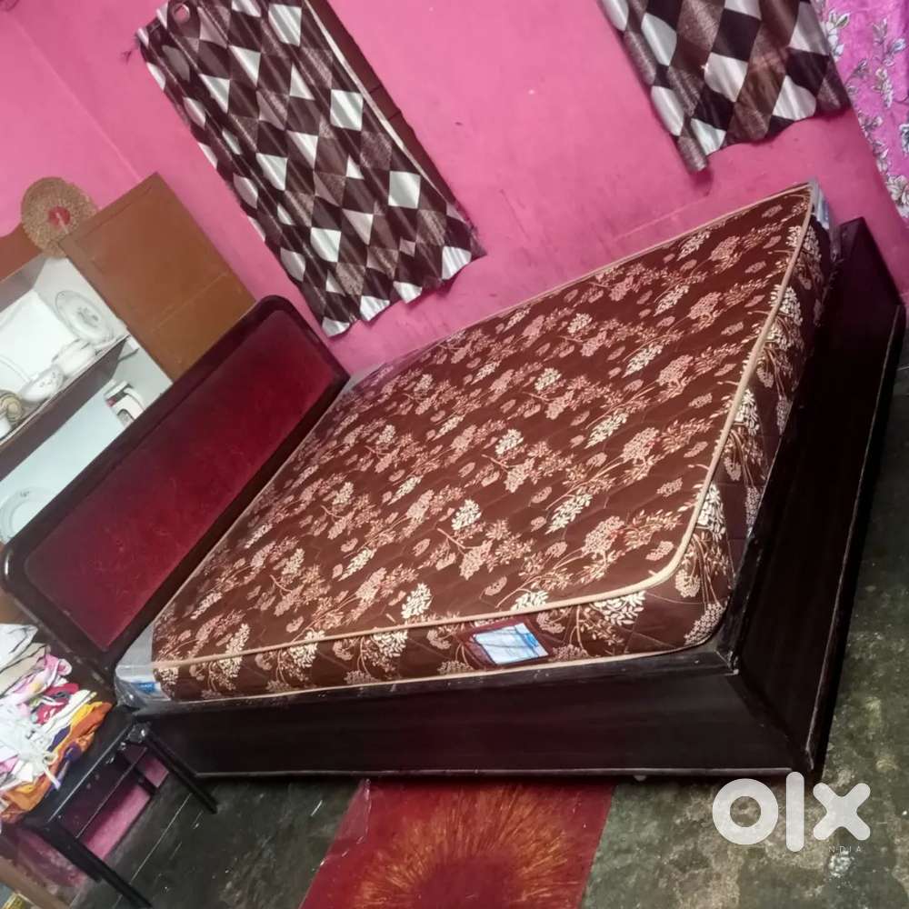 Take wood cot nd mattress with side tables