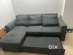 L-Shaped Sofa Cum Bed with Storage – Dark Grey (price negotiable)