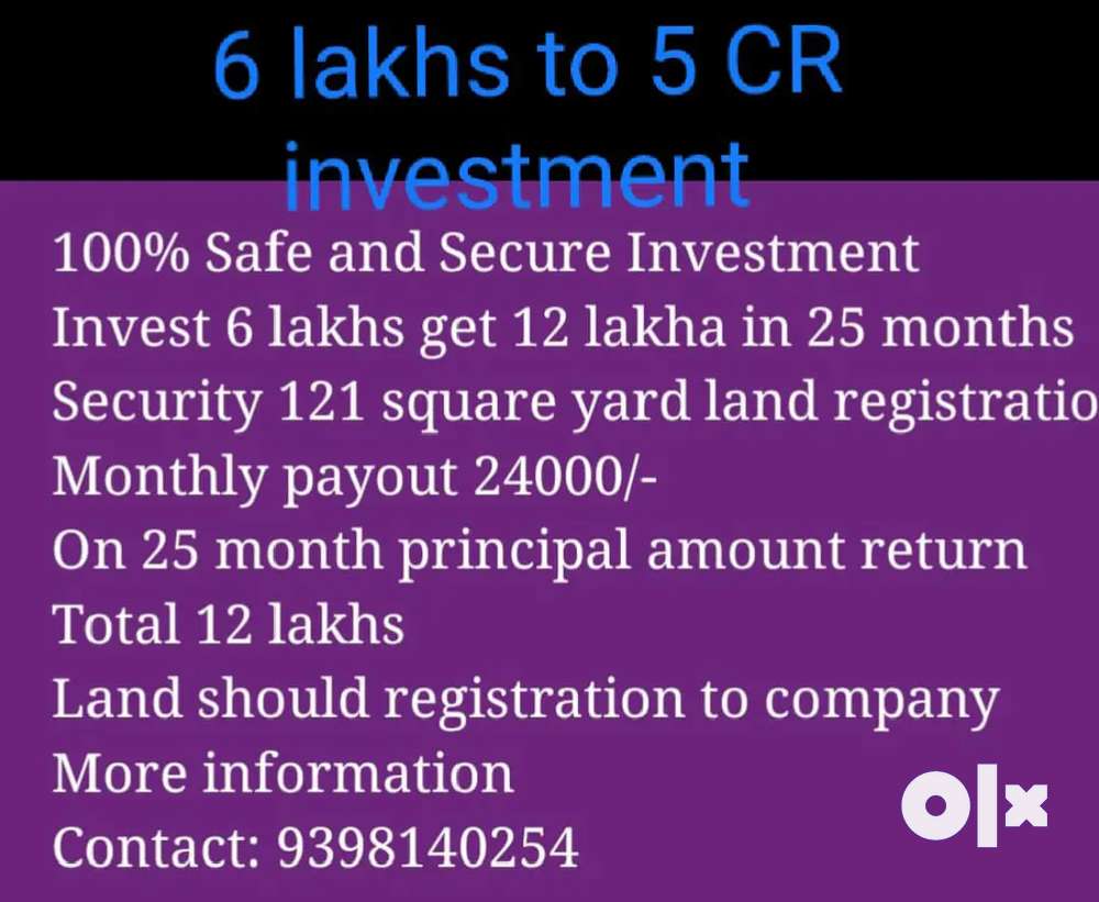 Invest 6 lakhs get 12 returns in 25 months@ hyd