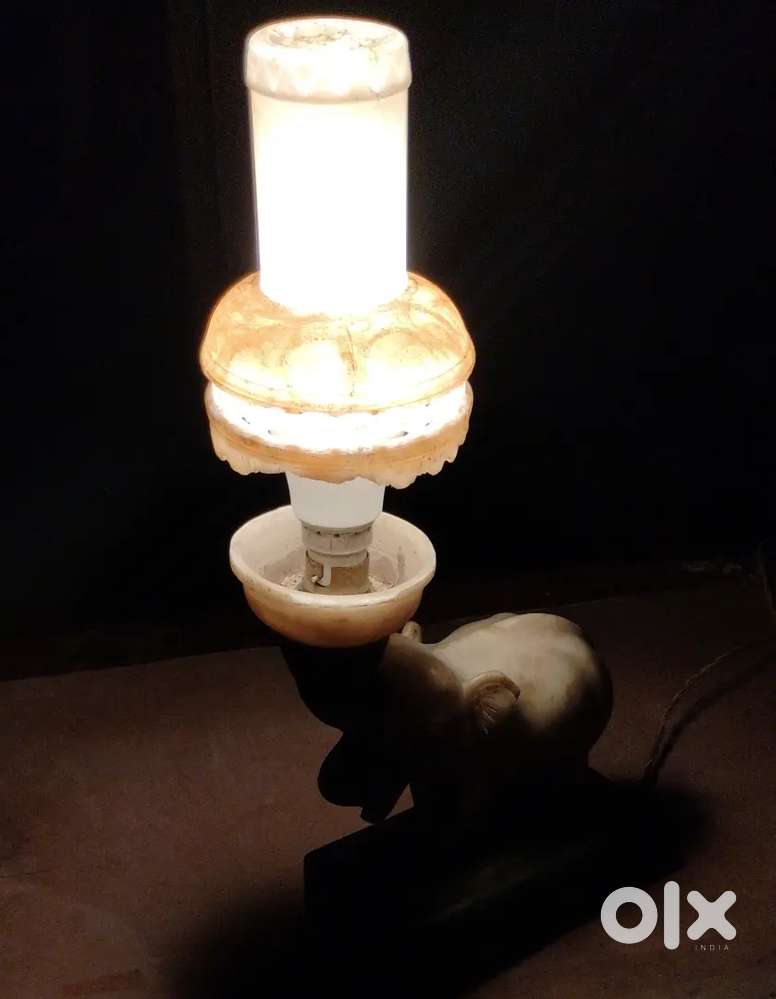 Vintage hand crafted stone elephant table lamp - Unique decor peice
