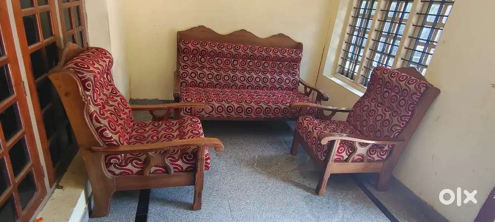 Acacia wood 3 seater Sofa with 2 chairs for sale
