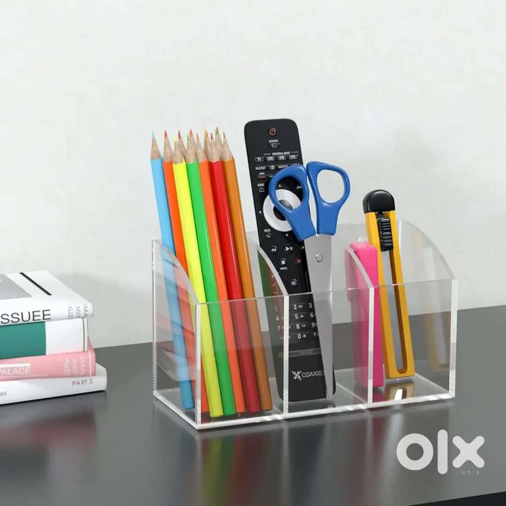 Acrylic Pen Holder Box 3 Compartments, Clear Pencil Storage Organizer